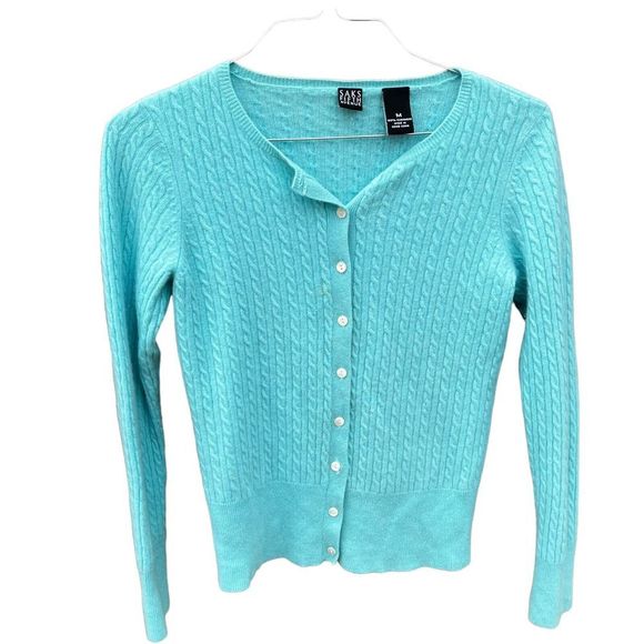 Saks Fifth Avenue Sweaters - Saks Fifth Avenue 100% Cashmere Cable Knit Sweater Cardigan Blue Size Medium